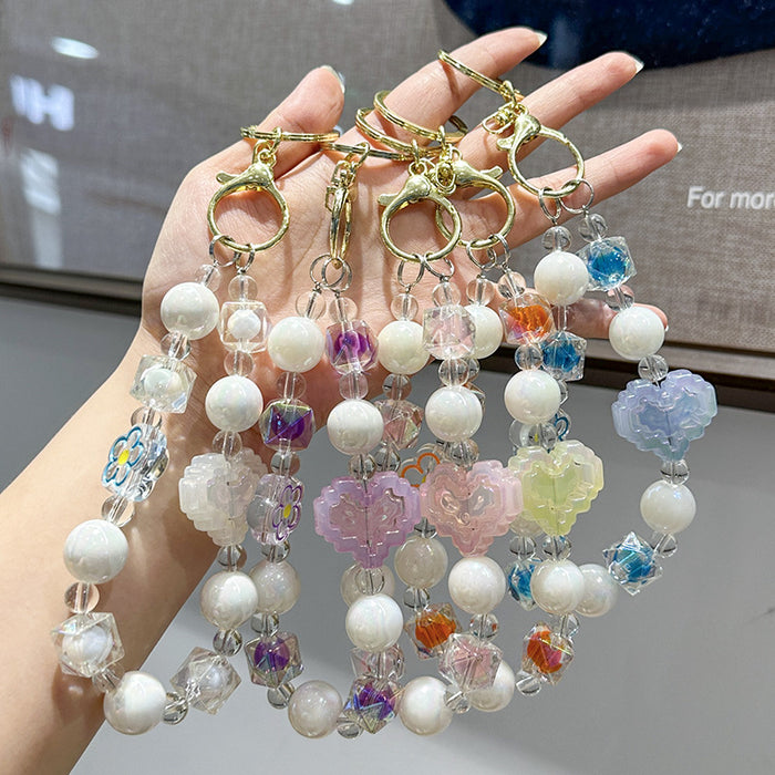 Wholesale Creative and Cute Love Bead Chain Keychain Colorful Bead Chain Phone Chain Pendant Wrist Anti Loss Pendant