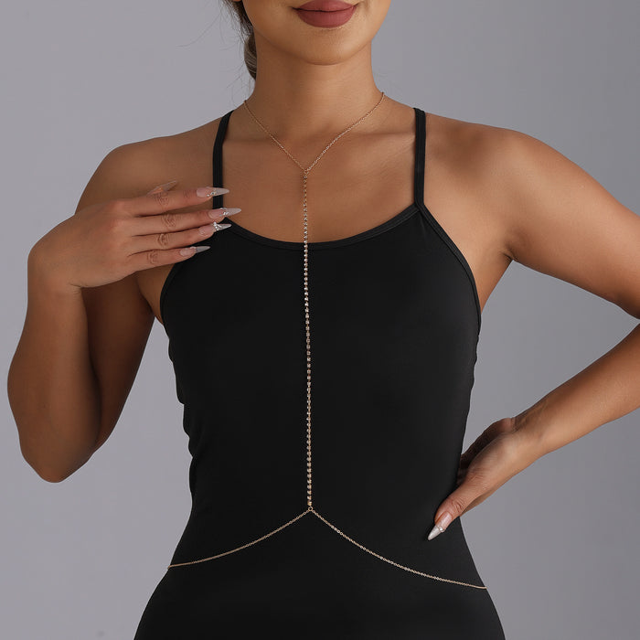 Wholesale Chest chain accessories, sexy, fashionable, casual, body chain, necklace, women's exaggerated, trendy, diamond studded top chain, waist chain