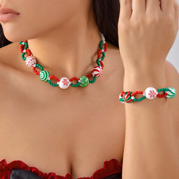 Wholesale Christmas Bracelet Necklace Set Christmas Style Candy Bracelet Necklace
