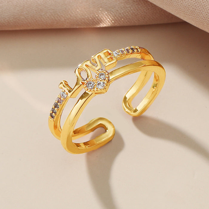 Wholesale Simple and stylish hollow diamond inlaid ring with heart-shaped round diamond zircon ring splicing