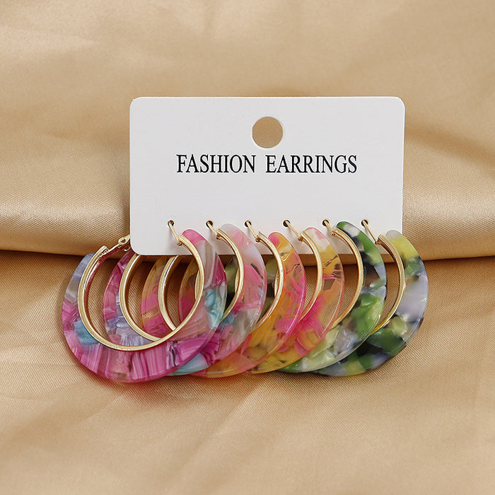 Wholesale Acetic acid sheet C-shaped circular earrings for women, geometric 3 pairs earring set