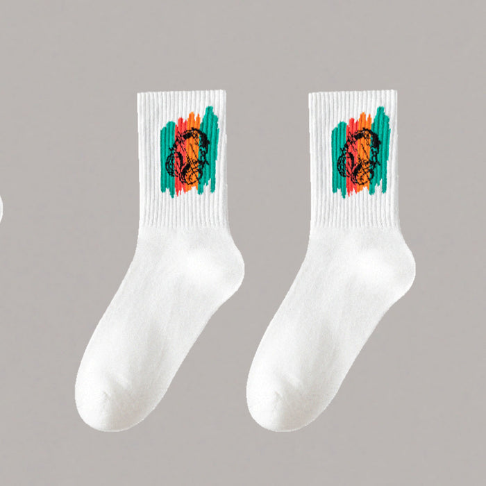 Wholesale 5pcs White socks men' s mid-calf socks autumn and winter basketball socks couple stockings black and white sports socks