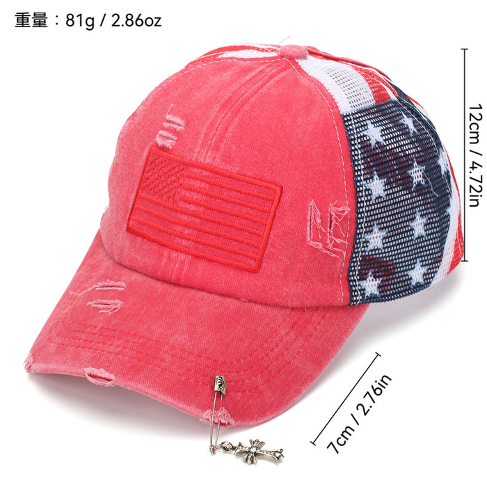 Wholesale Retro American Flag Trucker Cap with Cross Pendant,  Stylish Baseball Hat for Summer