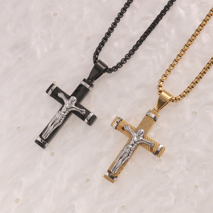 Wholesale New Titanium Steel Retro Cross Pendant Necklace Sweater Chain