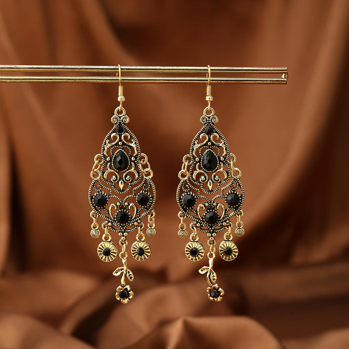 Wholesale Retro Bohemian Long Tassel Drop Earrings Heavy Industry Creative Ethnic Style Diamond-Encrusted High-End Earrings