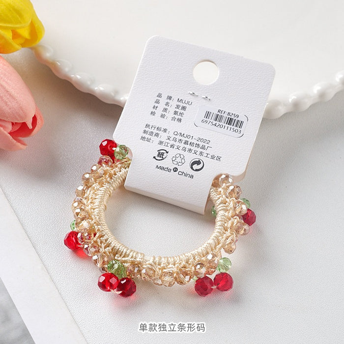 Wholesale Cherry Hair Band Beaded Crystal Hair Rope Headband Ponytail Rubber Band