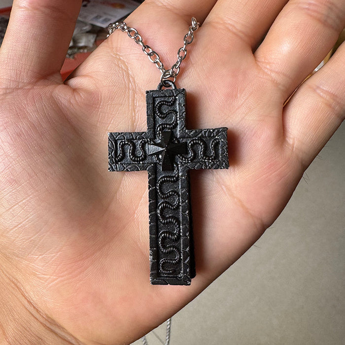 Wholesale Retro openable double-layer cross snake necklace holiday gift pendant