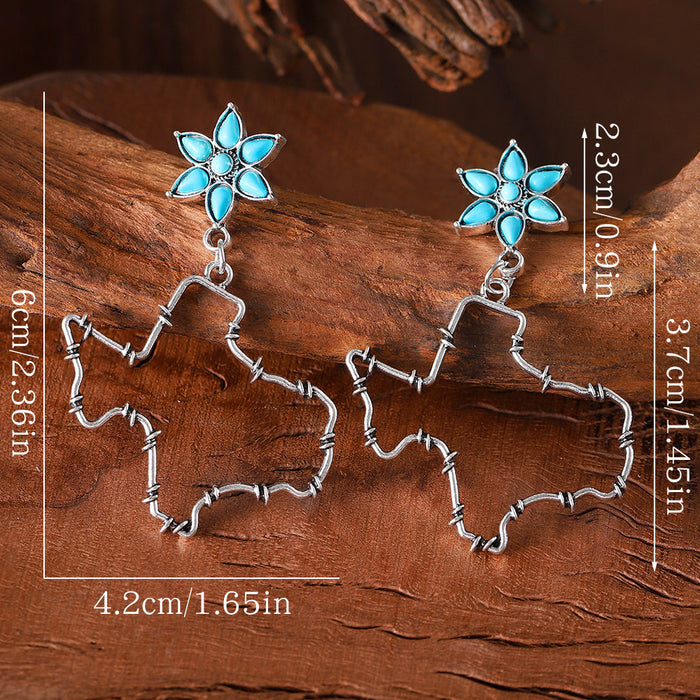 Wholesale Western style distressed Texas flower turquoise inlaid earrings ethnic style earrings