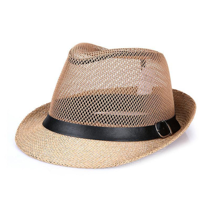 Wholesale Men's Top Hat Grid Small Top Hat Hollow-out Breathable Sun Hat Solid Color Flat Top Jazz Hat Sun Hat Women's Sun Hat