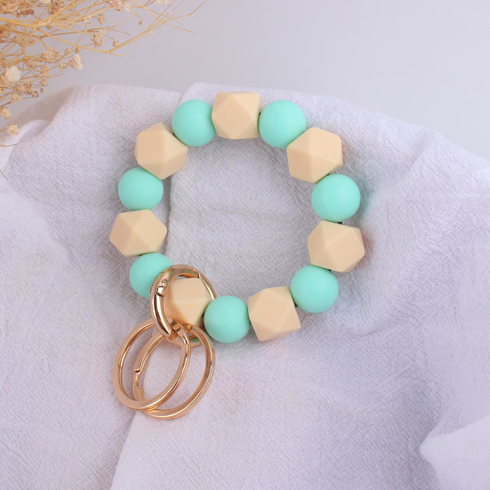 Wholesale Solid Color Octagonal Silicone Beaded Wristlet Keychain JDC-KC-GuangTian018