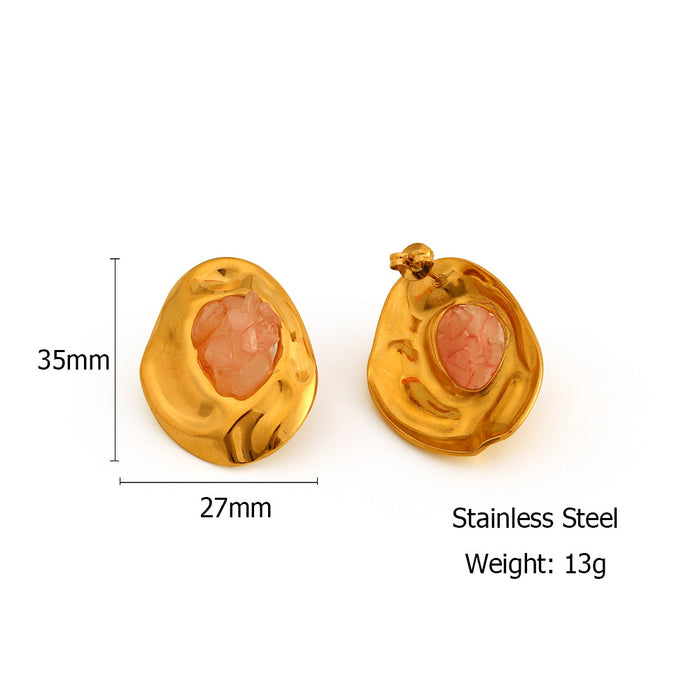 Wholesale Fashionable irregular stainless steel earrings inlaid with natural crushed stone temperament earrings color preservation wholesale