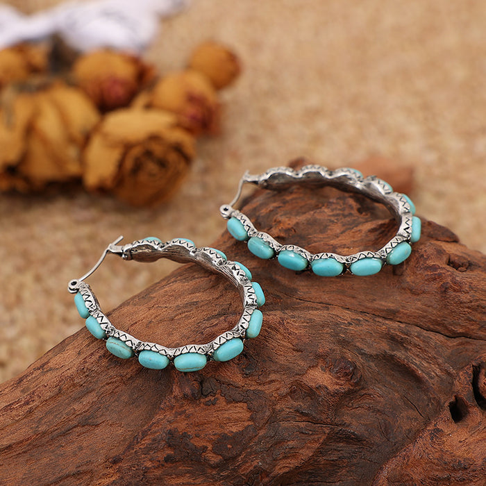 Wholesale Vintage Western style turquoise earrings with personalized U-shaped turquoise earrings