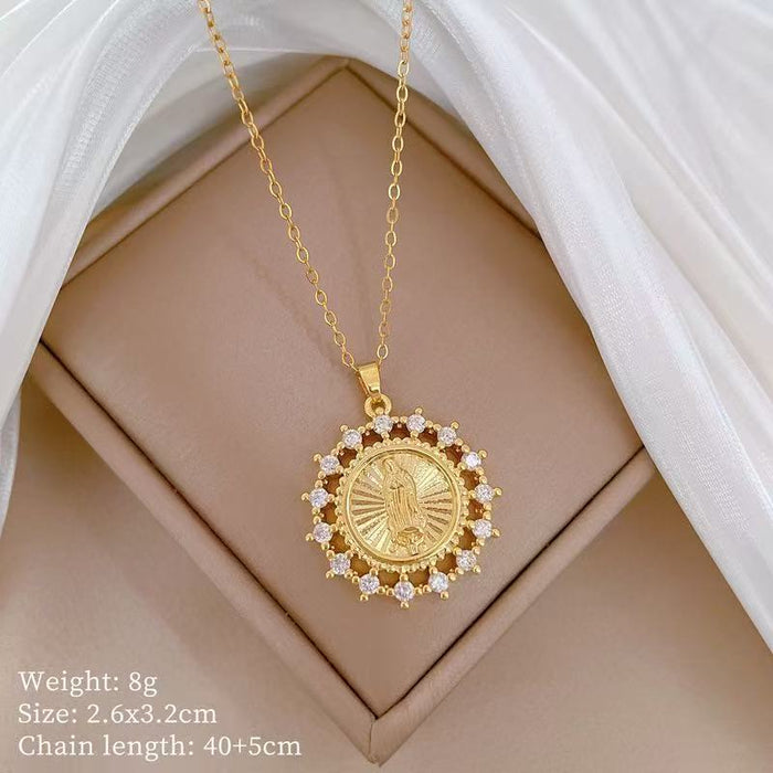 Wholesale A delicate and elegant bronze micro-set Madonna necklace with a vintage,  artistic style.