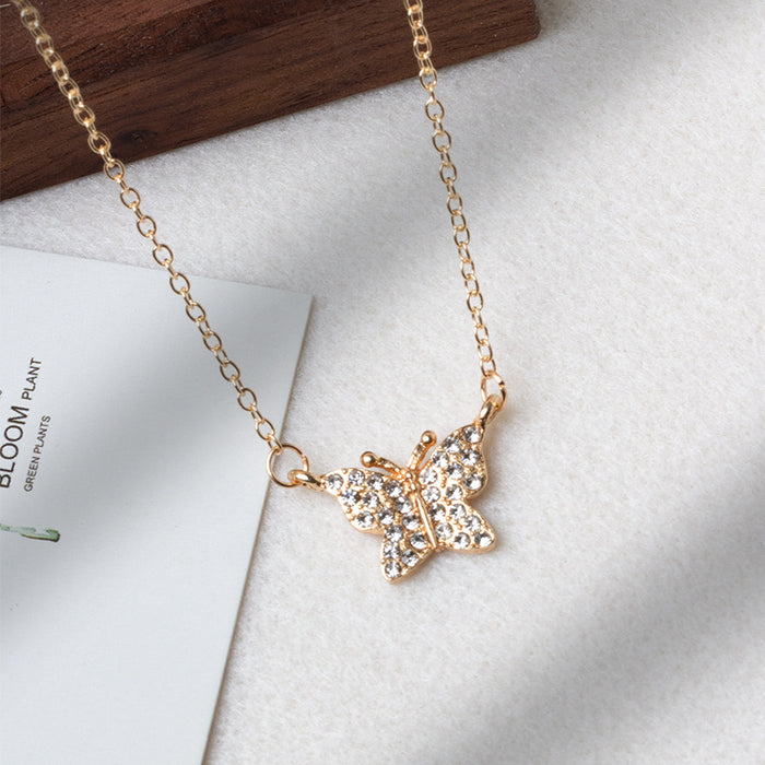 Wholesale New fashion and minimalist butterfly full diamond necklace with collarbone chain and neck chain
