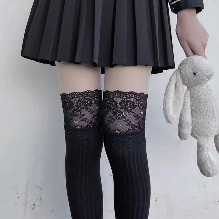 Wholesale Lace Stocking Over Knee JK Black and White Lace Thigh Socks for Women