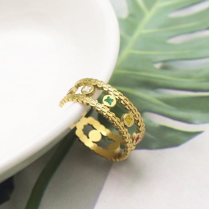 Wholesale Vintage butterfly hollowed out ring with copper gold-plated opening and adjustable high-end feel