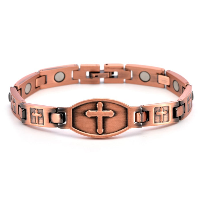 Wholesale Red Copper Cross Magnetic Bracelet Trendy Men' s Fashion Accessory for Everyday Wear or Gift