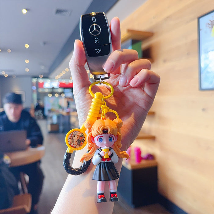 Wholesale Cute Cartoon Girl Drinking Milk Tea PVC Keychains