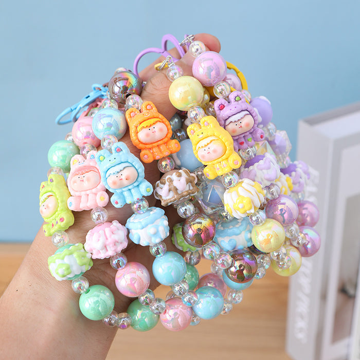 Wholesale Acrylic Bead Keychain Cute Cartoon Pink Phone Strap Decorative Accessory MOQ≥2