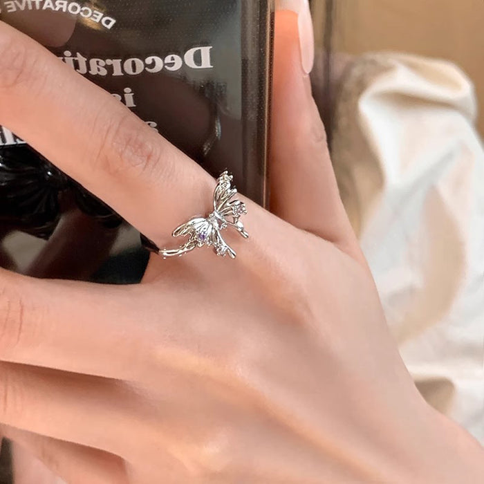 Wholesale Open silver Butterfly Ring Girls Design Wings Finger Ring
