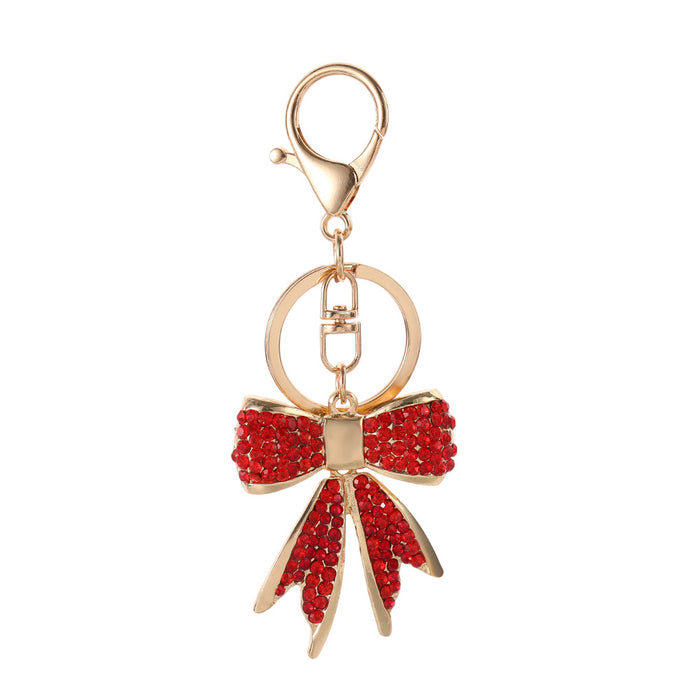 Wholesale Zinc Alloy Red Bow Rhinestone Keychain Fashion Bag Charm Car Key Accessory MOQ≥2
