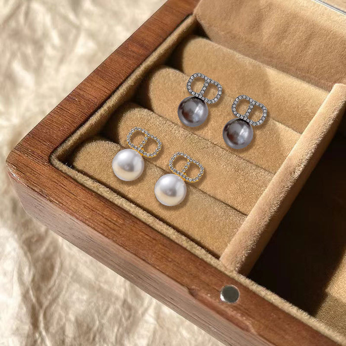 Wholesale Diamond Lettered Pearl Alloy Earrings JDC-ES-QingH006