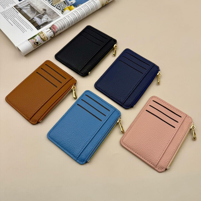 Wholesale PU Leather Zipper Card Holder Large Capacity Commuting Wallet MOQ≥2