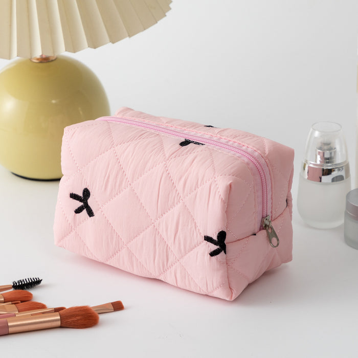 Wholesale Bow Quilted Lipstick Earphone Data Cable Bag Cosmetic Bag