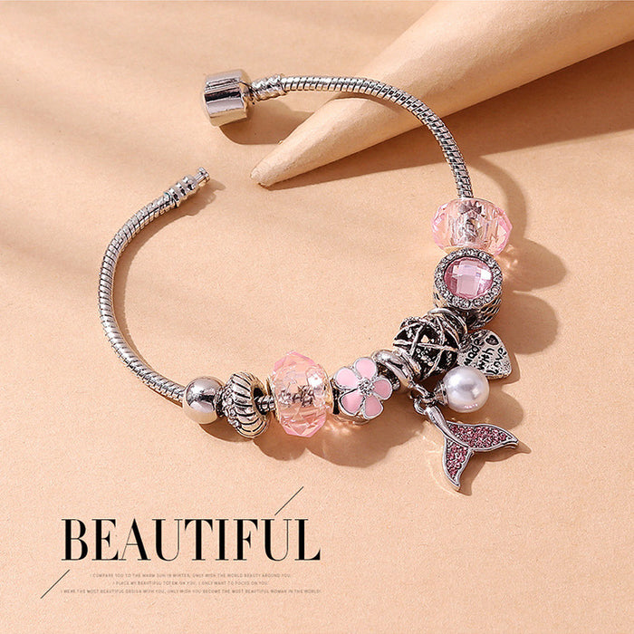 Wholesale Mermaid Fishtail Pearl Diamond Beaded Crystal Bracelet JDC-BT-Qianzi003