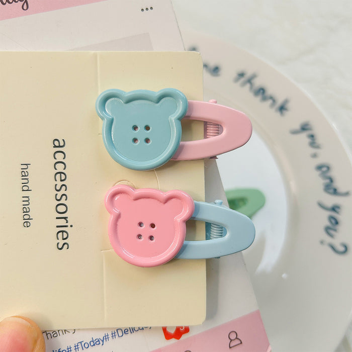 Wholesale Cute teddy bear button hollow oval duckbill clip bangs side hair clip headband