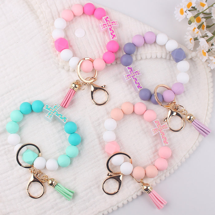 Wholesale Cartoon Cross Silicone Bracelet Keychain Creative Handmade Beaded Bracelet Jewelry