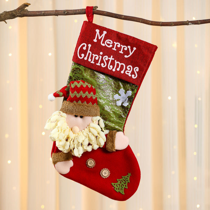 Wholesale linen button oversized Christmas stocking Christmas decorations  socks gift bag
