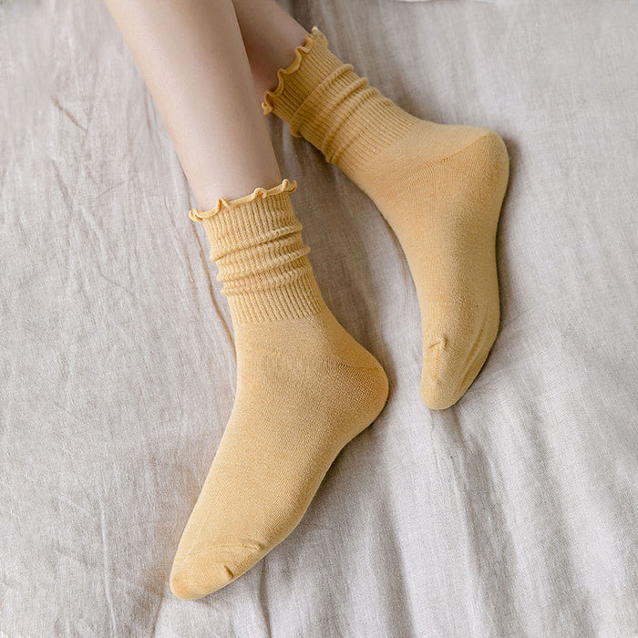 Wholesale Lace socks, mid tube socks, cotton, solid color long socks, stacked socks, long tube