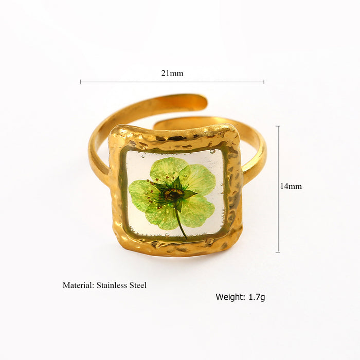 Wholesale Fashionable new dry flower series stainless steel ring high-end accessories niche design open ring bracelet