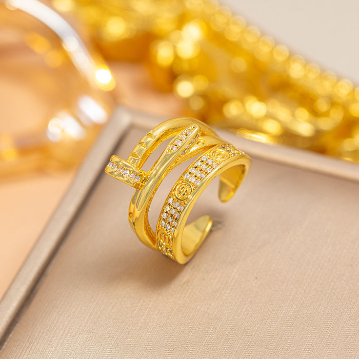 Wholesale Vintage Gold Plated Geometric Hollow Out Ring Adjustable Jewelry Accessory MOQ≥2