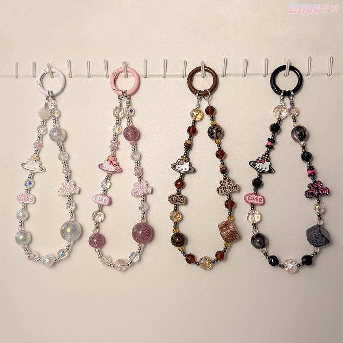 Wholesale  alloy mobile phone chain crystal black pink color KT bag pendant key chain pendant
