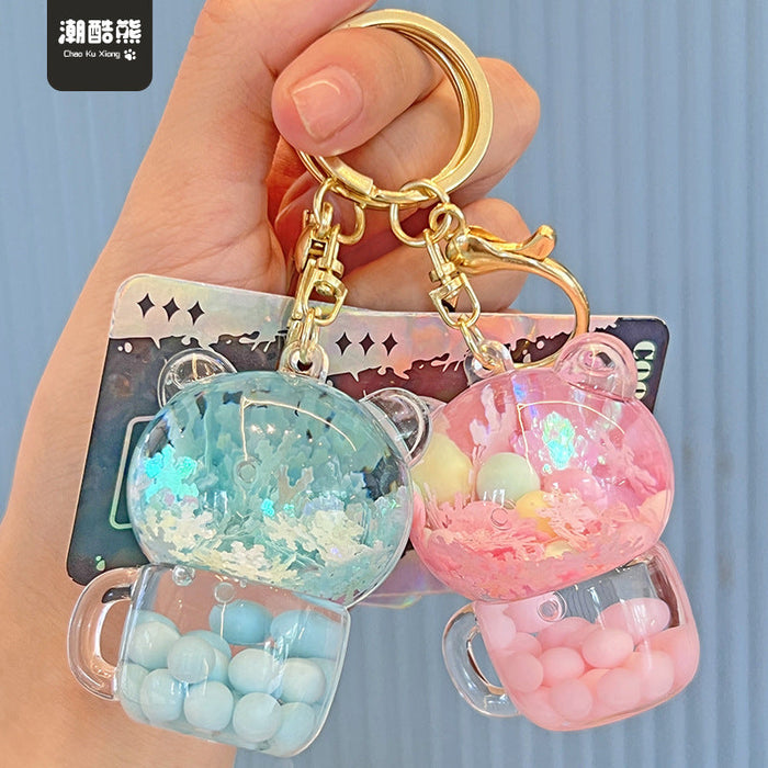 Wholesale Bear Cup Quicksand Bottle Keychain JDC-KC-ChaoHe001