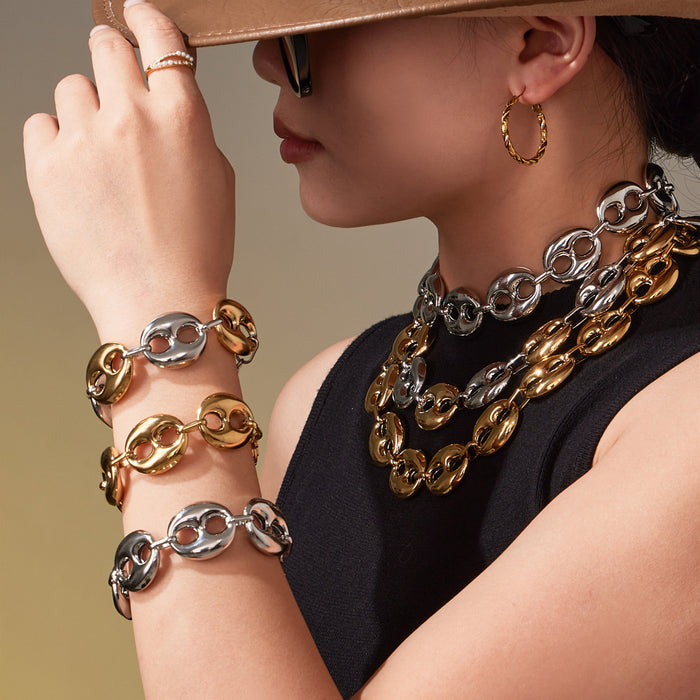 Wholesale Color-blocked hollow coffee bean titanium steel bracelet clavicle chain