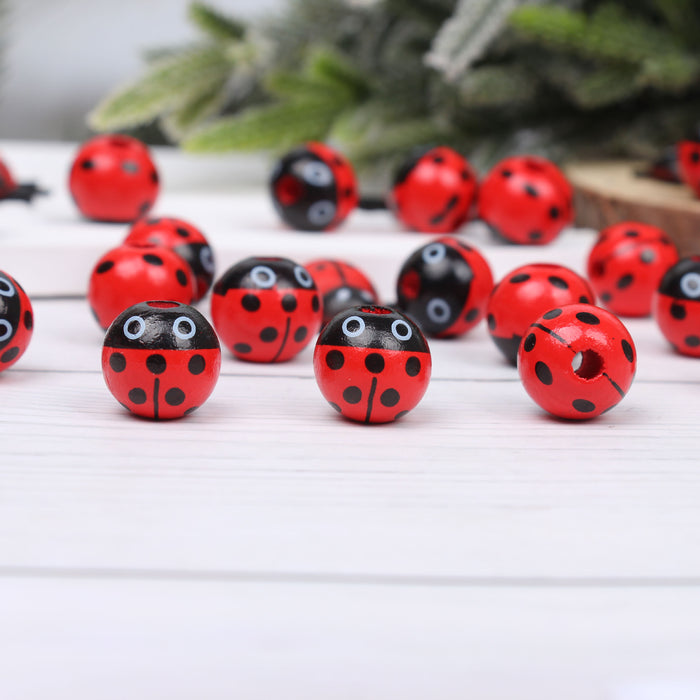 Wholesale 50PCS Ladybug Series Wooden Beads JDC-BDS-TianYue015