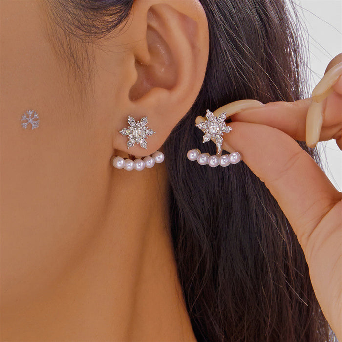 Wholesale Christmas inlaid zirconium snowflake tassel earrings imitation pearl earrings