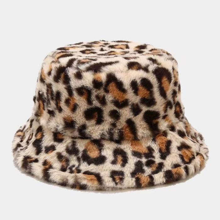 Wholesale Women's Leopard Print Bucket Hat Cloche Hat, Plush Bucket Hat for Women
