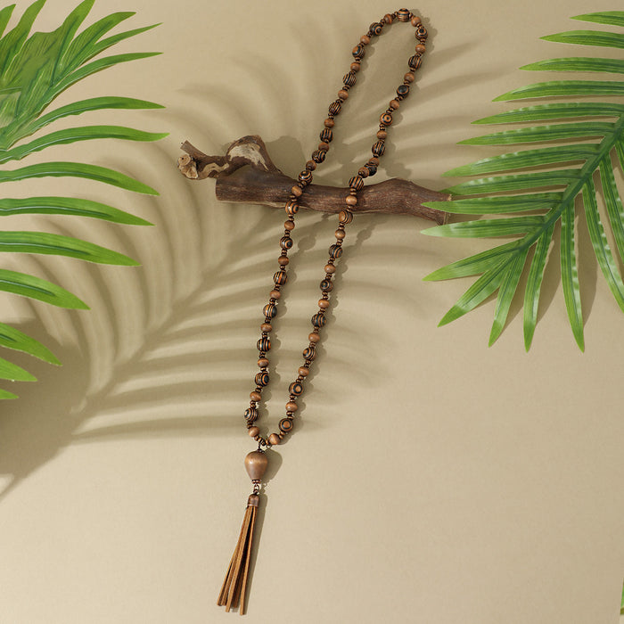 Wholesale Handmade Wood Beaded Long Necklace Boho Tassel Jewelry Accessory MOQ≥2