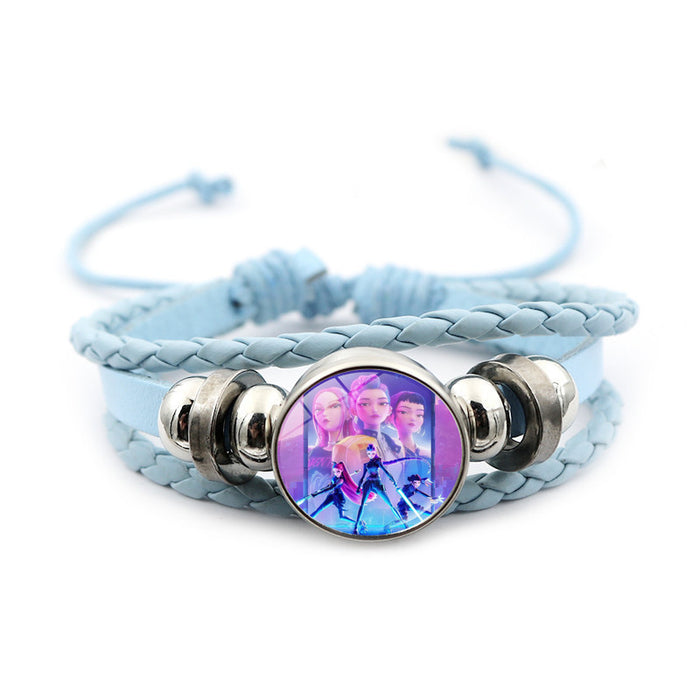 Wholesale Kpop Leather bracelet unisex pink multi-layer braided beaded hand jewelry anime surrounding