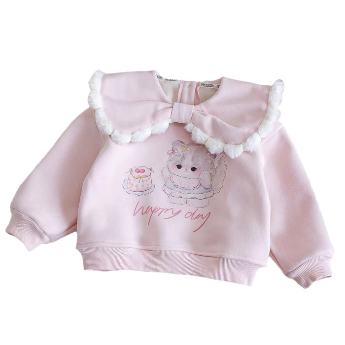 Wholesale Plush Round Neck Children's Pink Cartoon Printed Tops JDC-CTS-MianY028