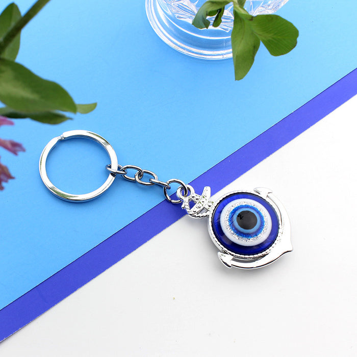 Wholesale Silver boat anchor, rudder, blue eyes, keychain, bag hanging