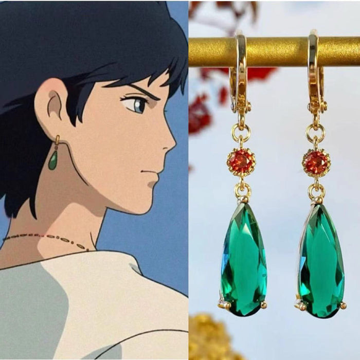 Wholesale Anime Ruby and Emerald Water Drop Pendant Earrings-JDC-ES-Dingy008