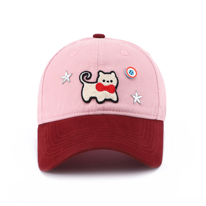 Wholesale Cute cat color blocked baseball cap, wide brimmed duckbill cap