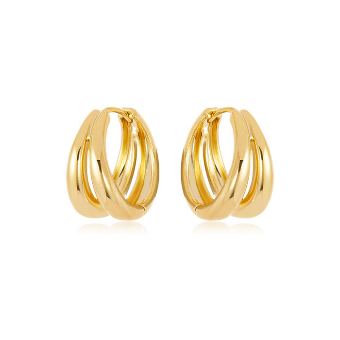 Wholesale Cold style double-layer plain ring earrings for women, niche design, mini circle double ring C-shaped ear buckle, daily commuting earrings