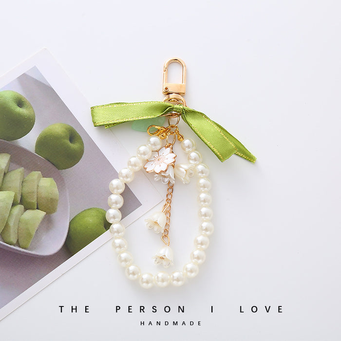 Wholesale Green Ribbon Mori Style Orchid Keychain Pendant for Stall Girls