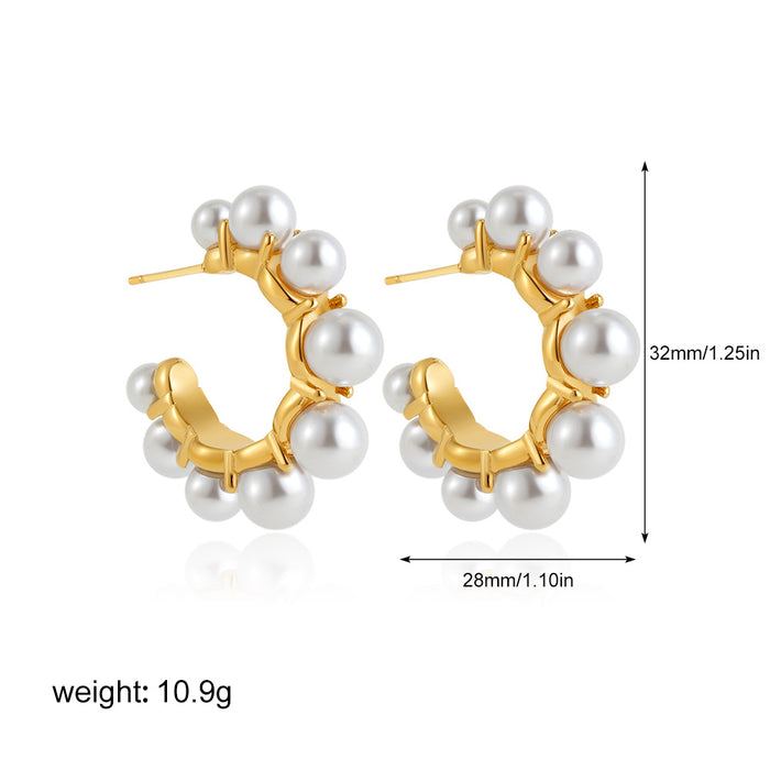 Wholesale Pearl Circle Stainless Steel Gold Plated Earrings